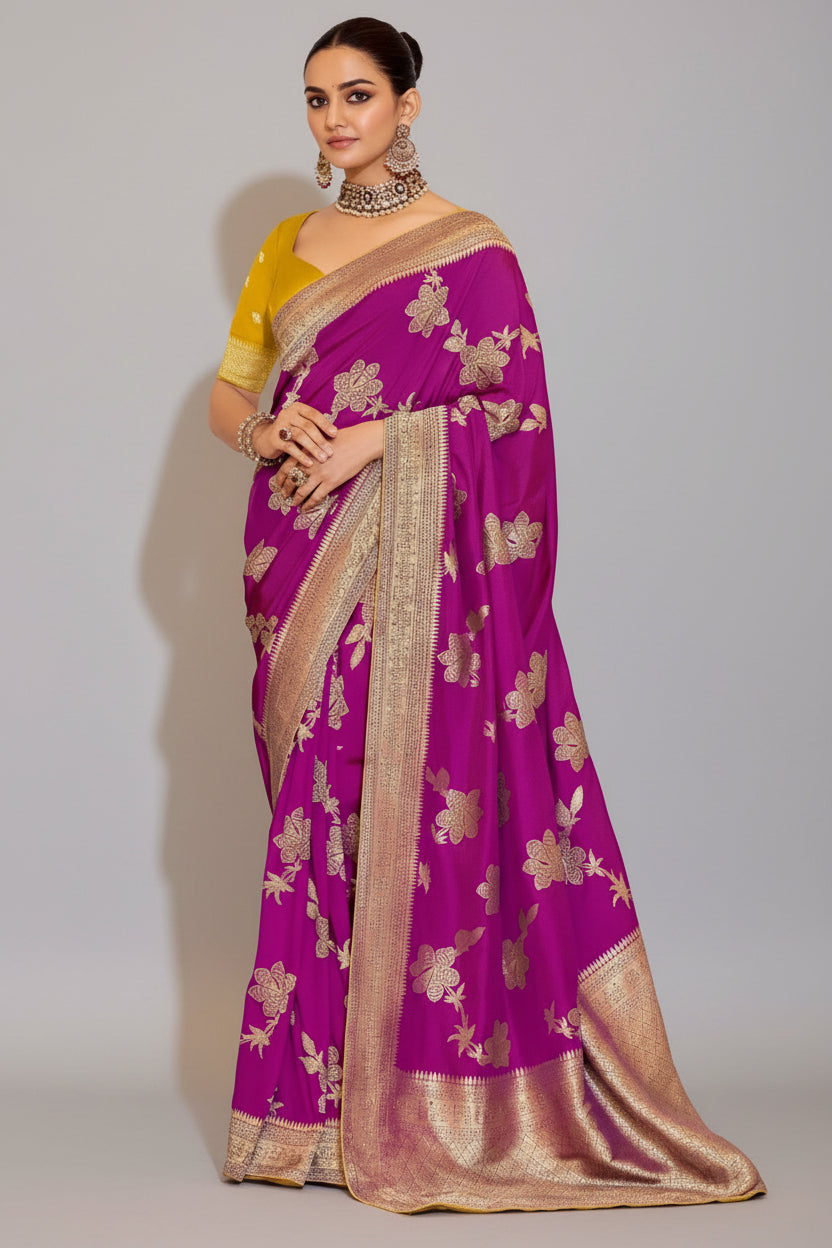 Wine Banarasi Weaving Silk Saree