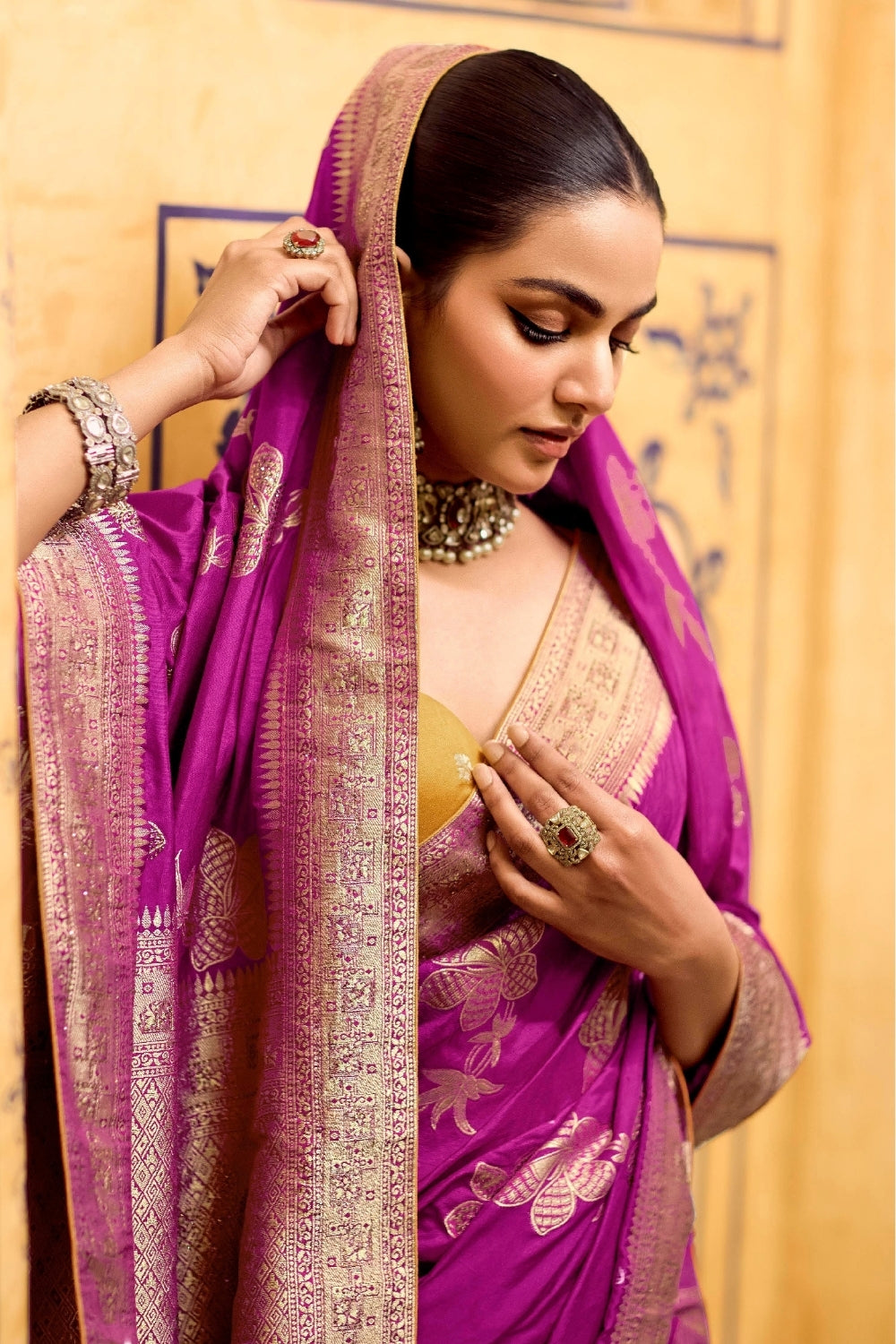 Wine Banarasi Weaving Silk Saree