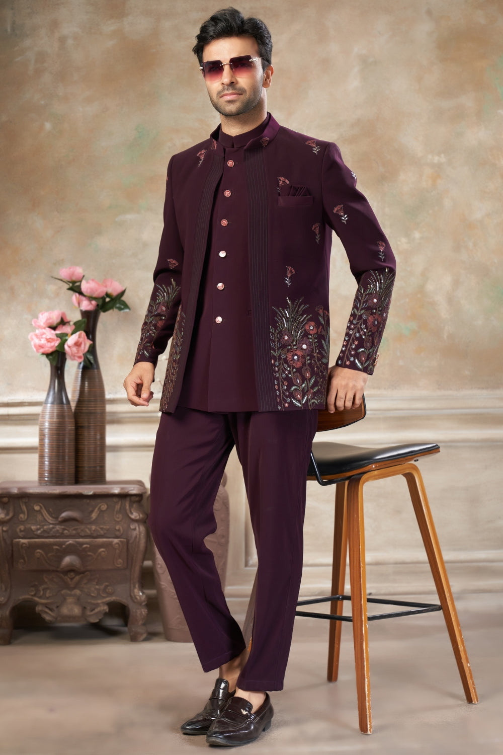 Imported Jodhpuri Set with Embroidery and Sequins Work