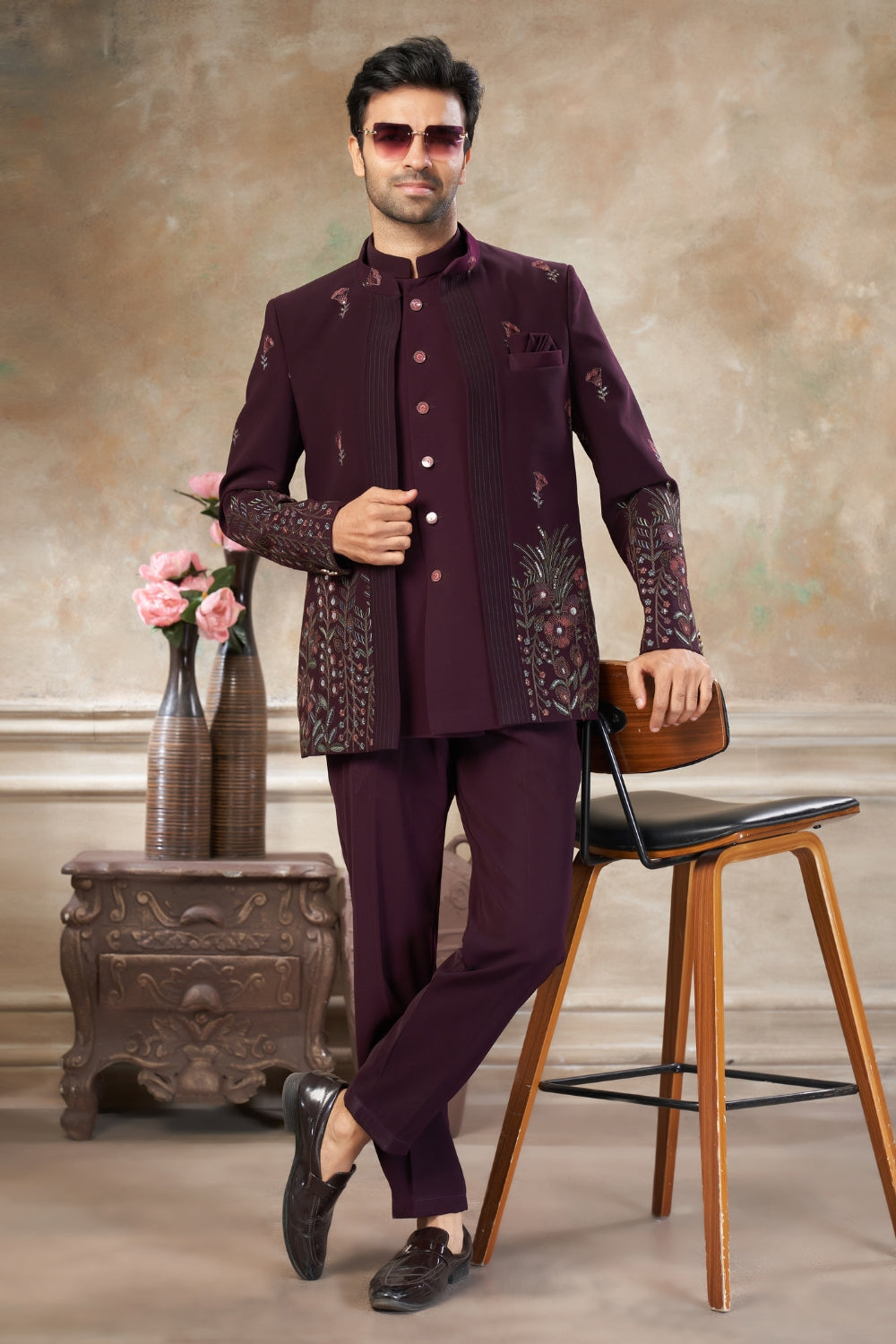 Imported Jodhpuri Set with Embroidery and Sequins Work