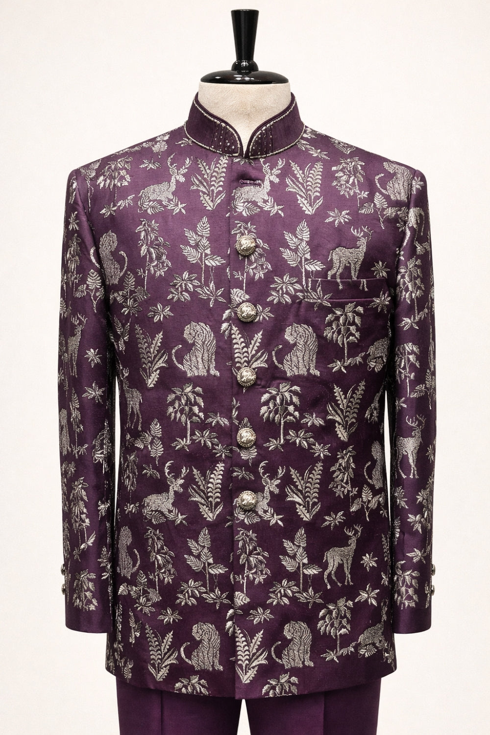 Wine Imported Jodhpuri set with Embroidery and Sequins Work