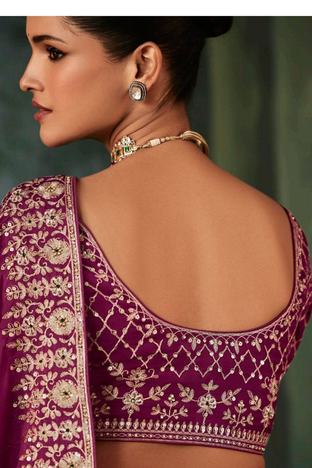 Wine Organza Tissue Saree with Embroidery and Sequins Work