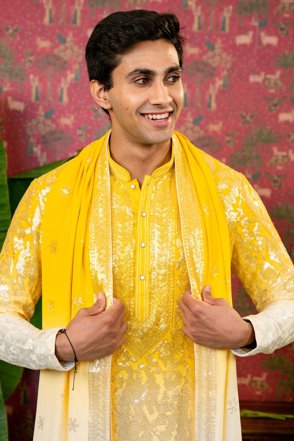 Yellow Georgette Kurta Set with Sequins Embroidery and Matching Dupatta