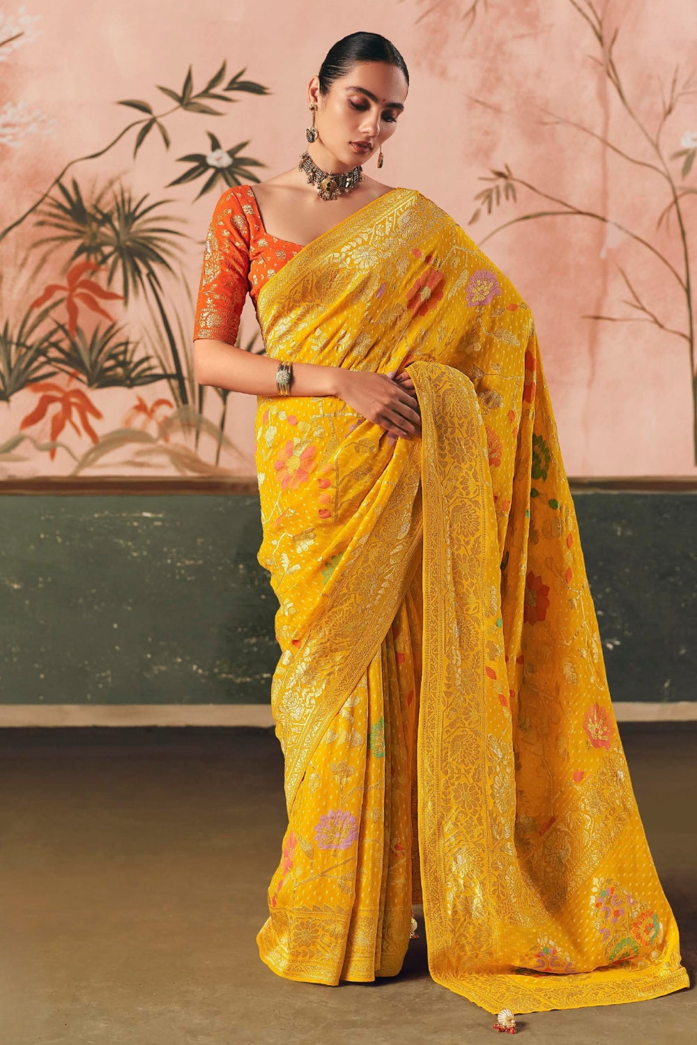 Yellow Georgette Weaving Saree