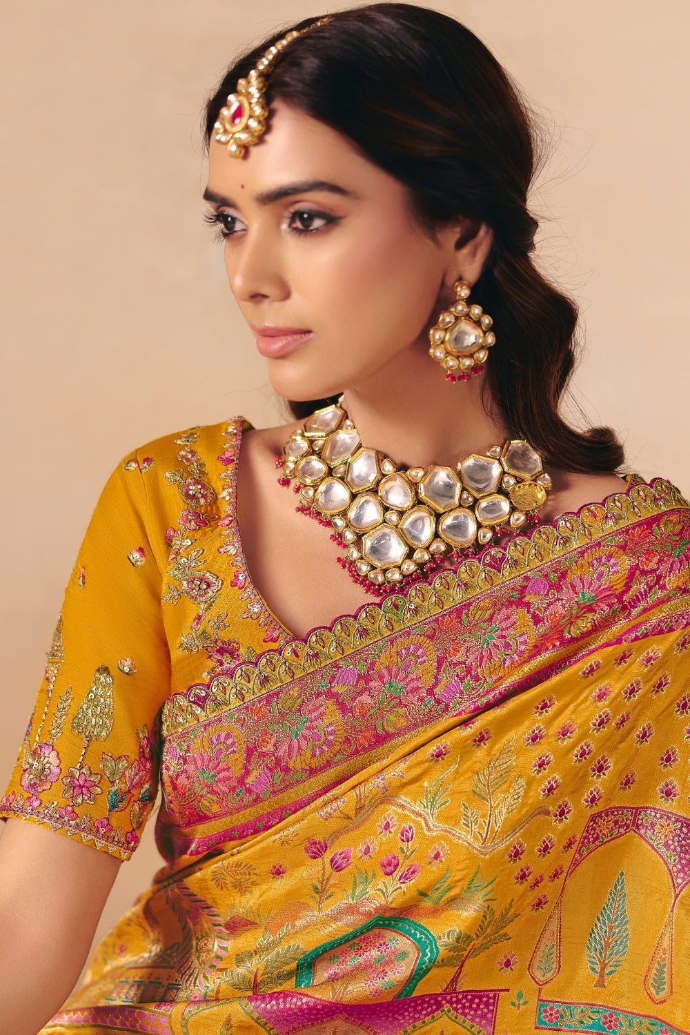 Yellow Silk Saree with Sequins and Resham Embroidered Work