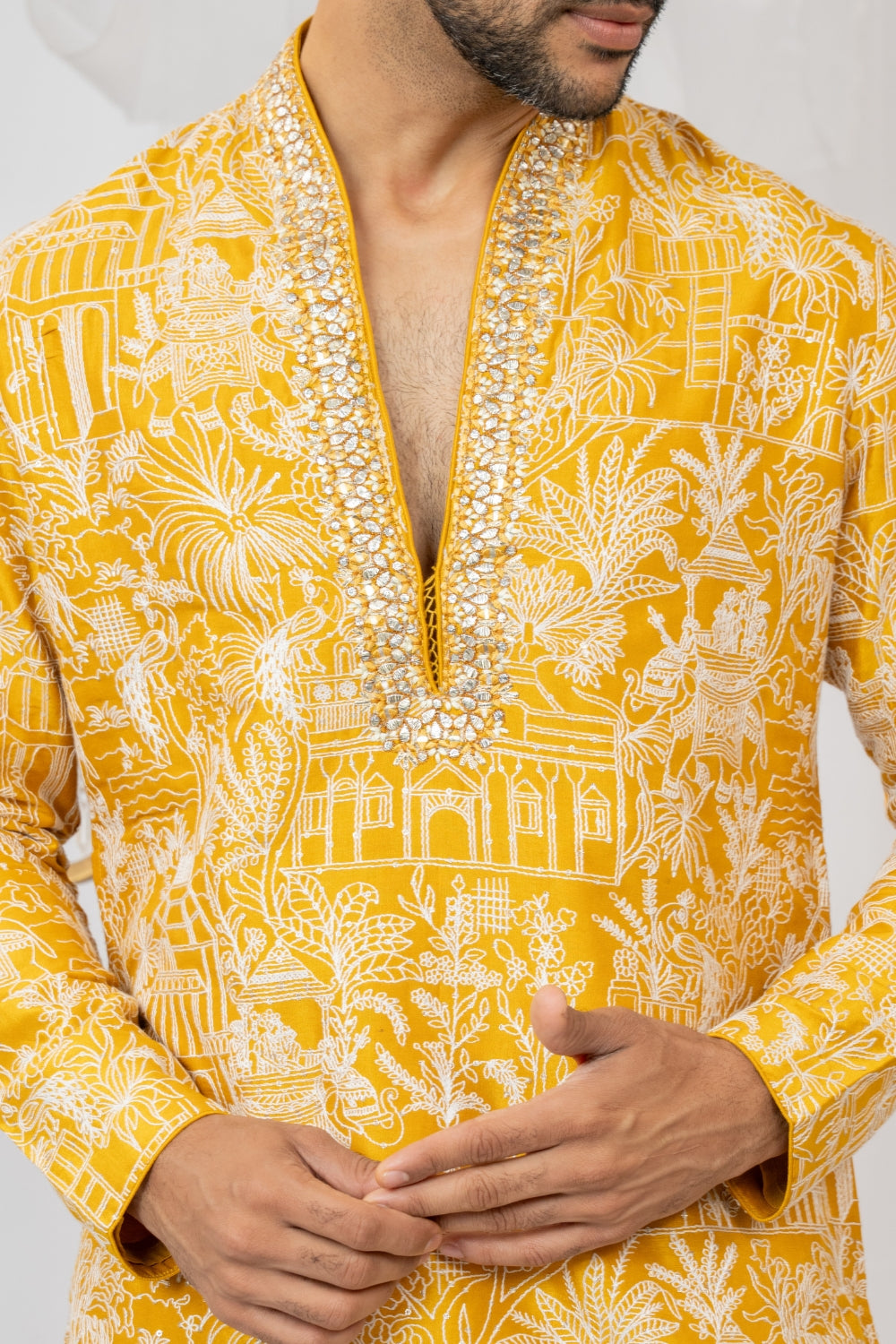 Yellow Silk Kurta Set with Sequins and Embroidery Work