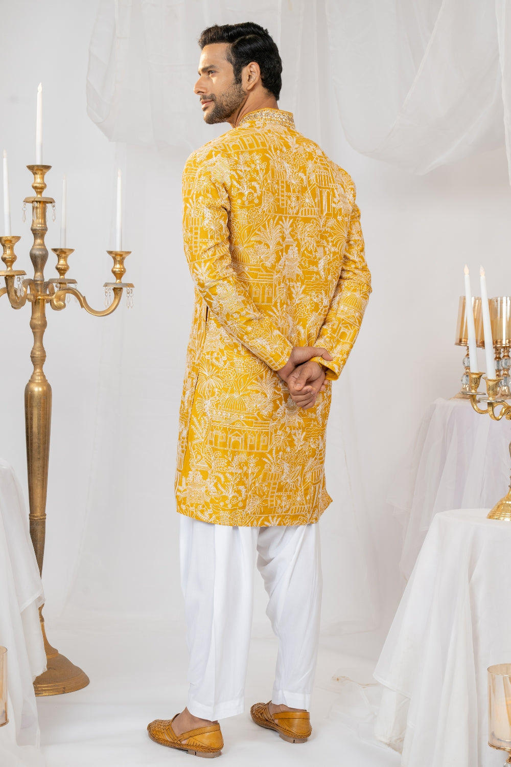 Yellow Silk Kurta Set with Sequins and Embroidery Work