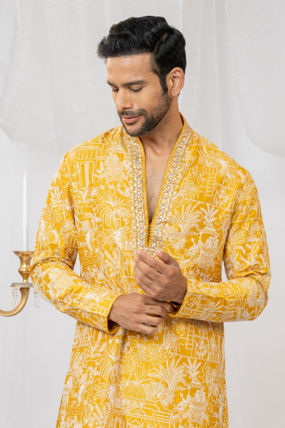 Yellow Silk Kurta Set with Sequins and Embroidery Work