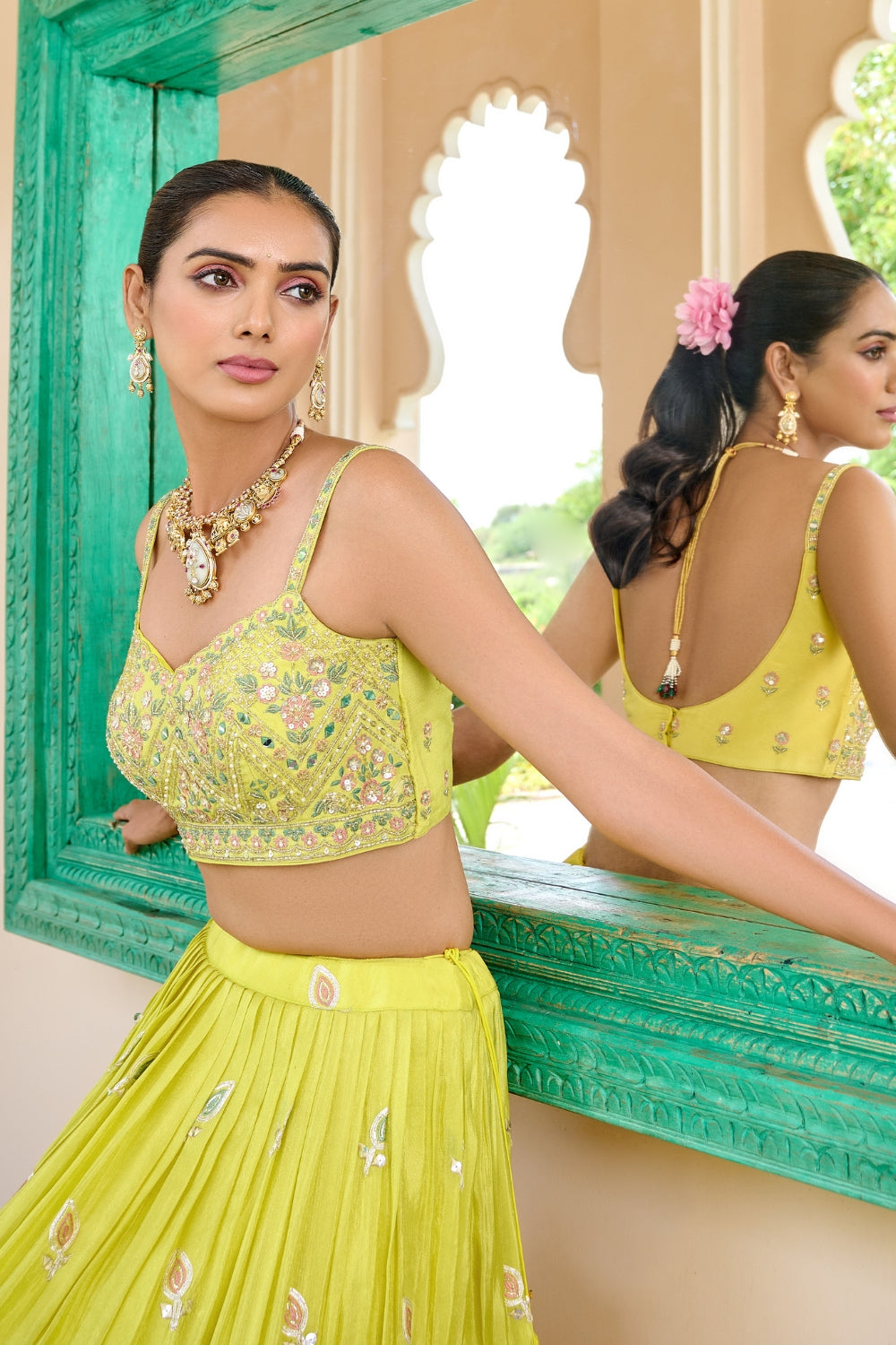 Yellow Silk Lehenga Set with Resham Embroidery and Sequins Work