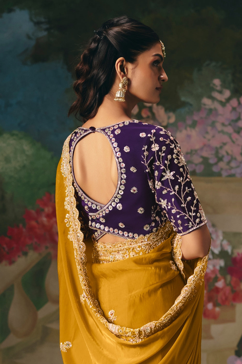 Yellow Silk Saree with Cutdana and Moti Work