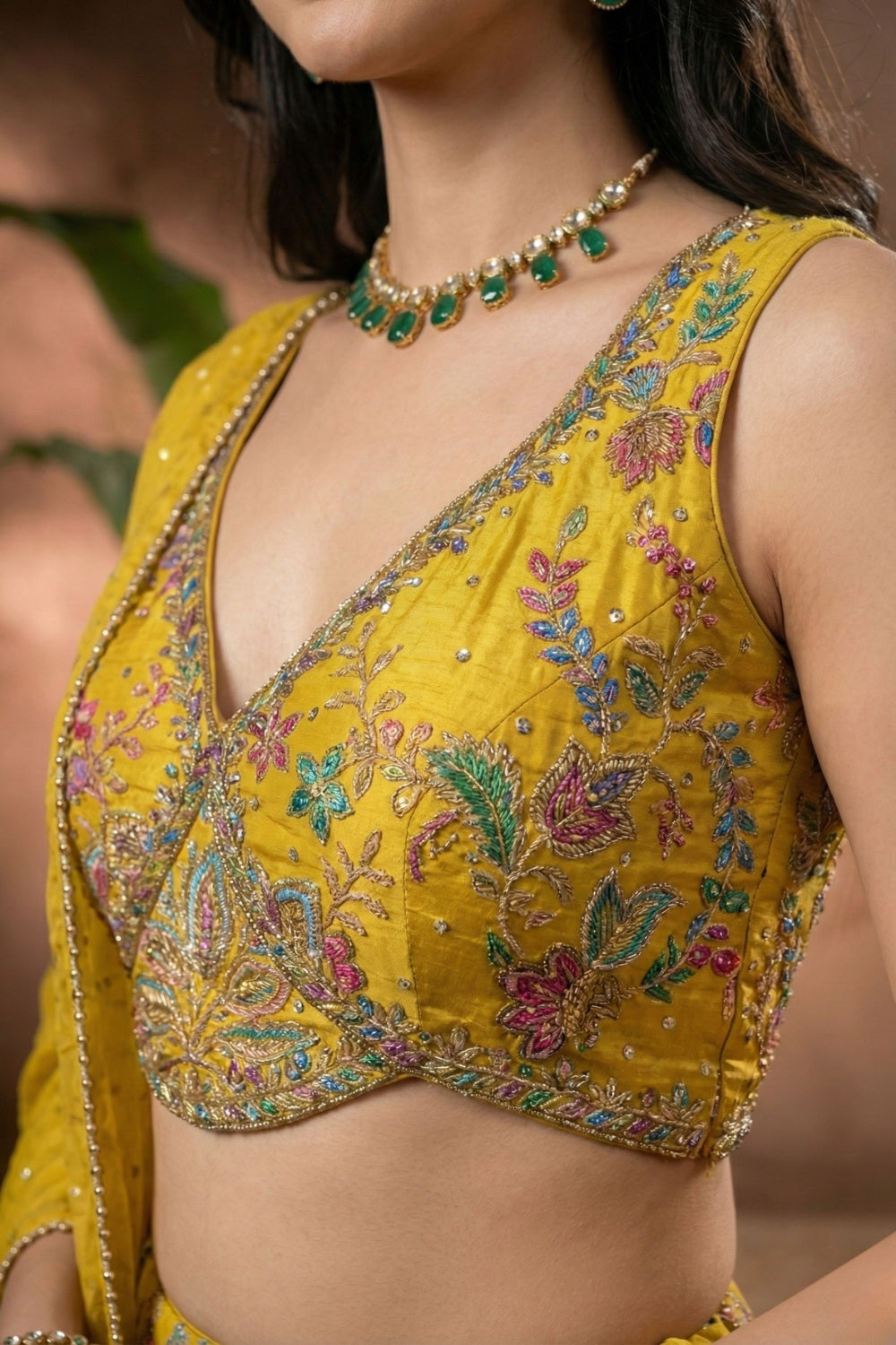 Yellow Tissue Silk Lehenga Set with Embroidery and Sequins Work