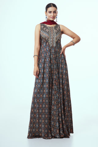 Black and Blue Modal Indo-Western Dress with Mirror Work