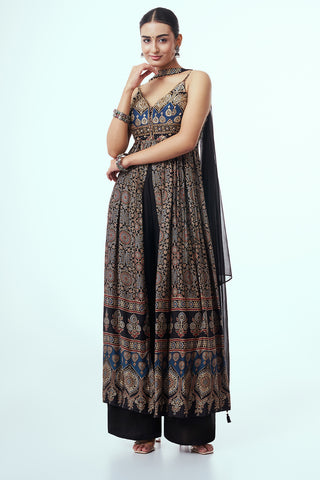Black and Blue Modal Indo-Western Set with Cutdana Work