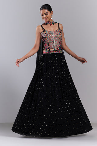 Black Georgette Embroidered Lehenga Set