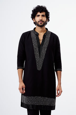 Black Polyester Cotton Men's Kurta Set with Sequin Work