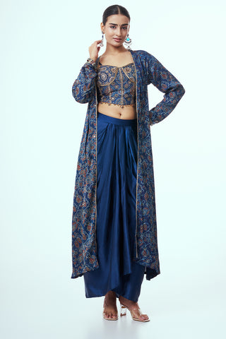 Blue Modal Indo-Western Set with Mirror Work
