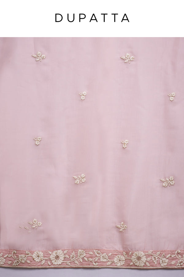 Blush Pink Organza Indo-Western Suit with Resham and Stone Work