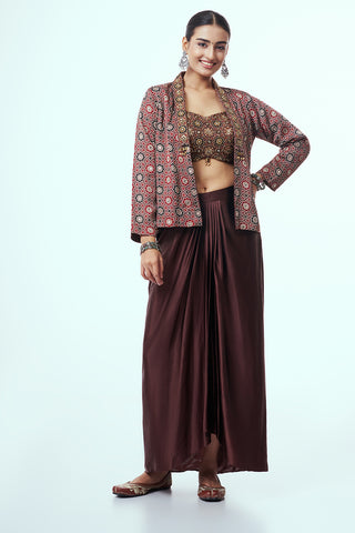 Brown Modal Indo-Western Set with Mirror Work