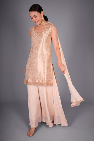 Champagne Gold Silk Blend Kurta Set with Zari Embroidery