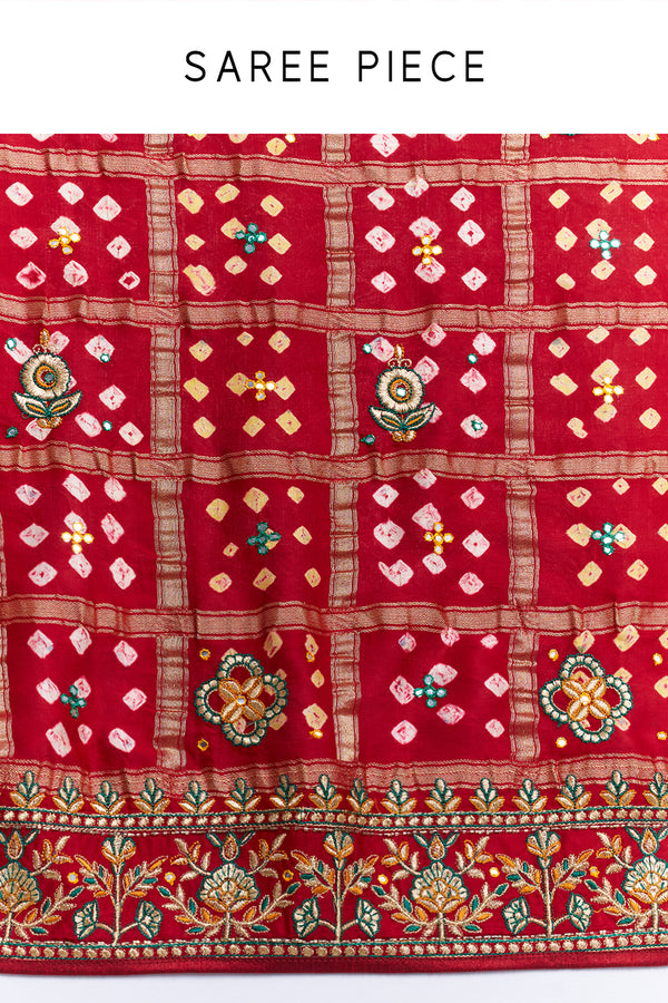 Crimson Red Bandhej Gharchola Saree