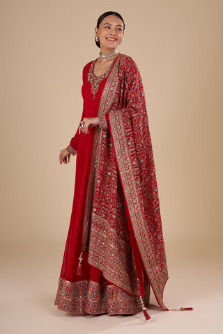 Crimson Red Georgette Silk Anarkali Set