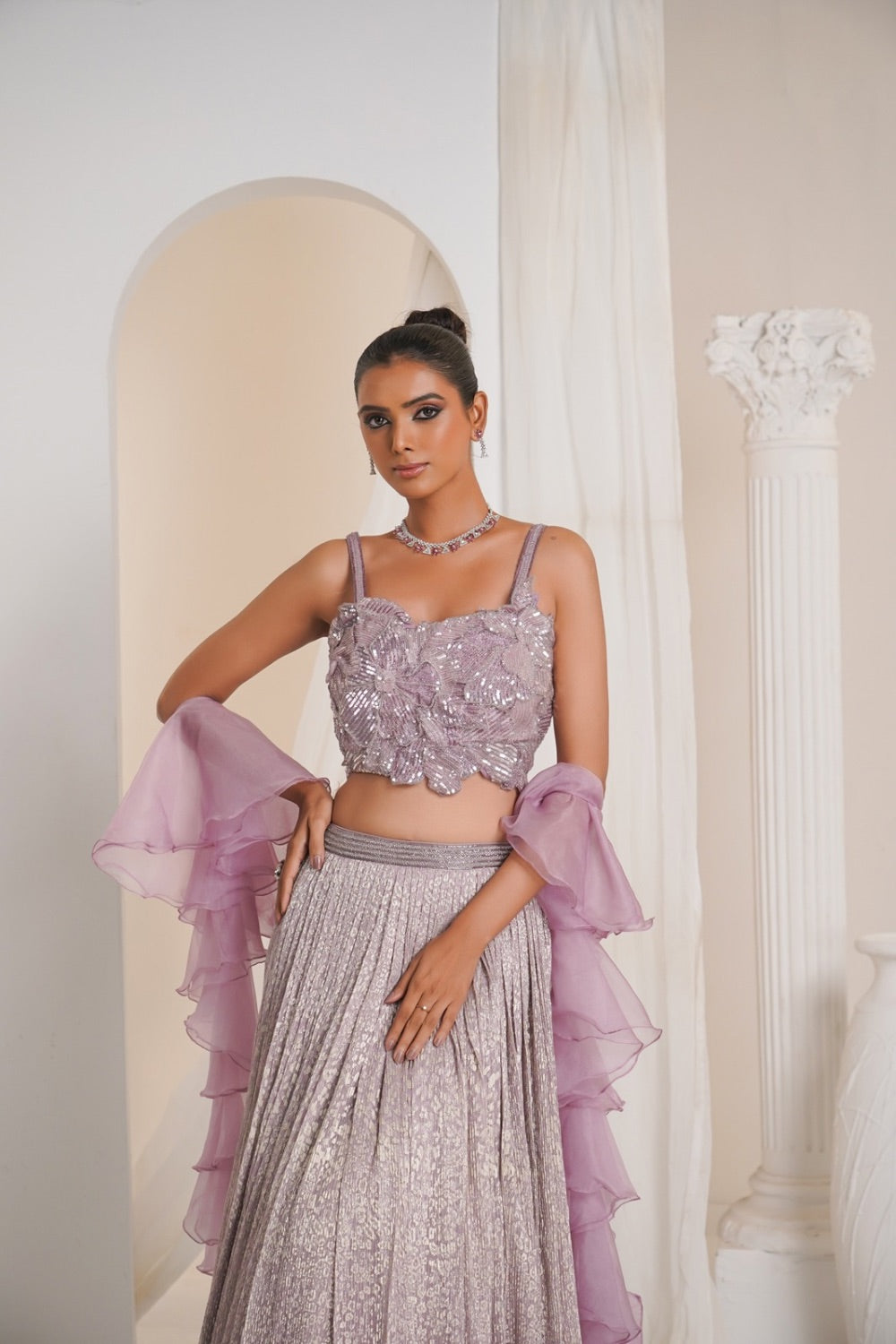 Lilac soft tissue lehenga choli