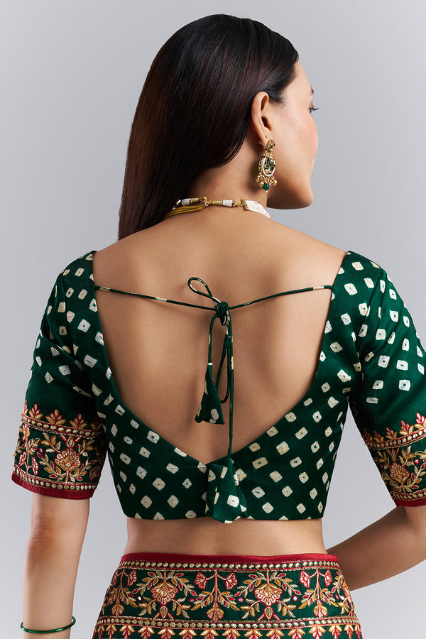 Emerald Green Bandhej Gharchola Embroidered Saree