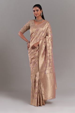 Gold Shimmer Organza Banarasi Printed Saree