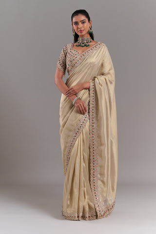 Gold Shimmer Organza Saree with Embellished Border