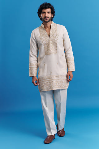 Ivory Cream Embroidered Men's Kurta Set