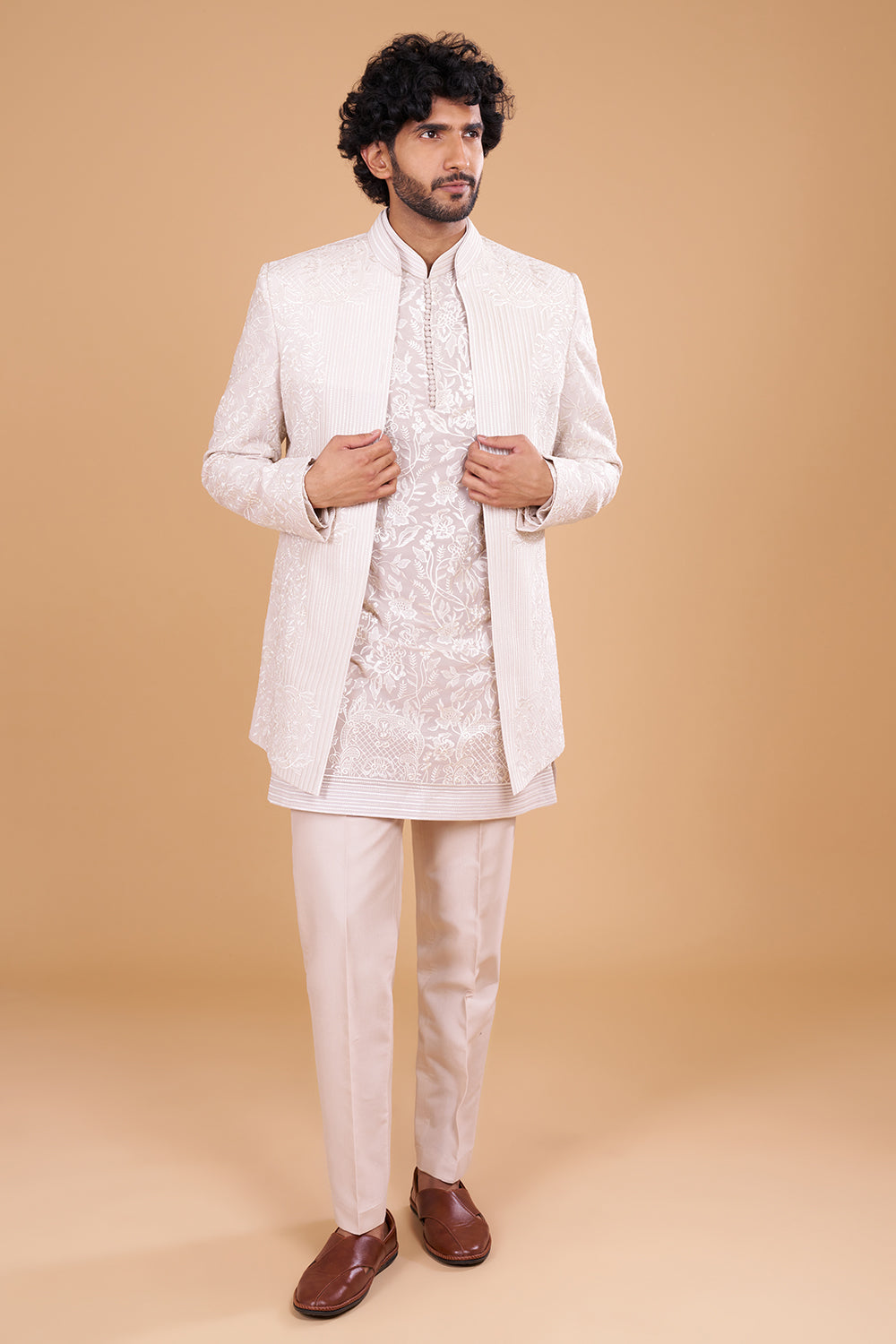Ivory Embroidered Sherwani Set