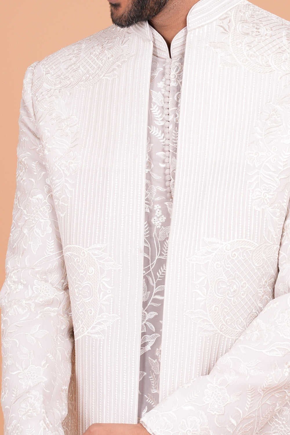 Ivory Embroidered Sherwani Set