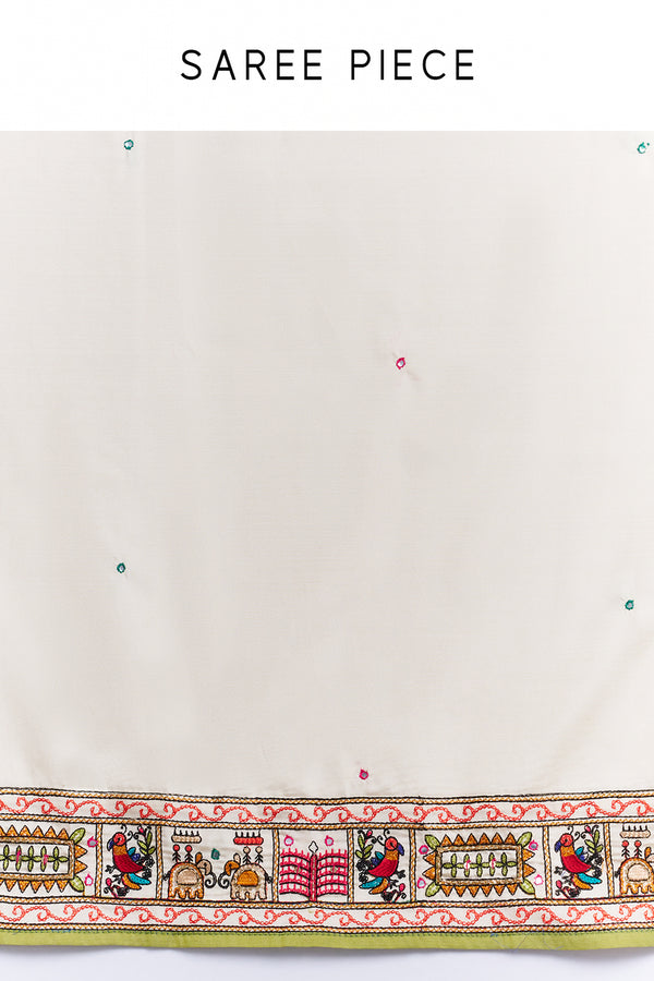 Ivory Heritage Print Saree with Embroidered Work