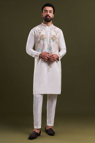 Ivory Nokia Silk Embroidered Men’s Kurta Set