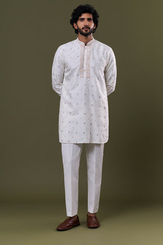 Ivory Nokia Silk Zardosi Bead Kurta Set