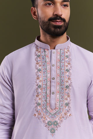 Ivory Silk Blend Embellished Men's Kurta Set