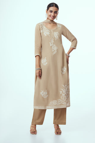 Light Brown Tissue Kurta Set with Sequin Work