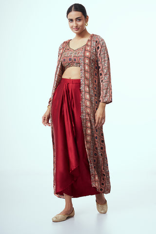 Maroon Modal Indo Western with Zari Work