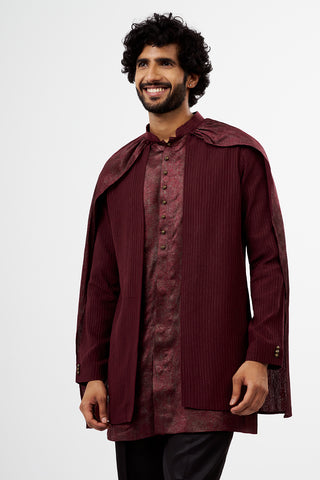 Maroon Shimmer Crush Chiffon Cape Kurta Set
