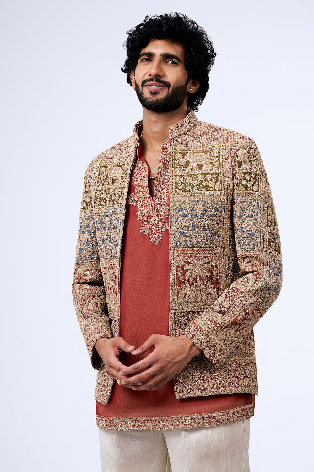 Multi Shimmer Georgette Heritage Patchwork Jacket Set