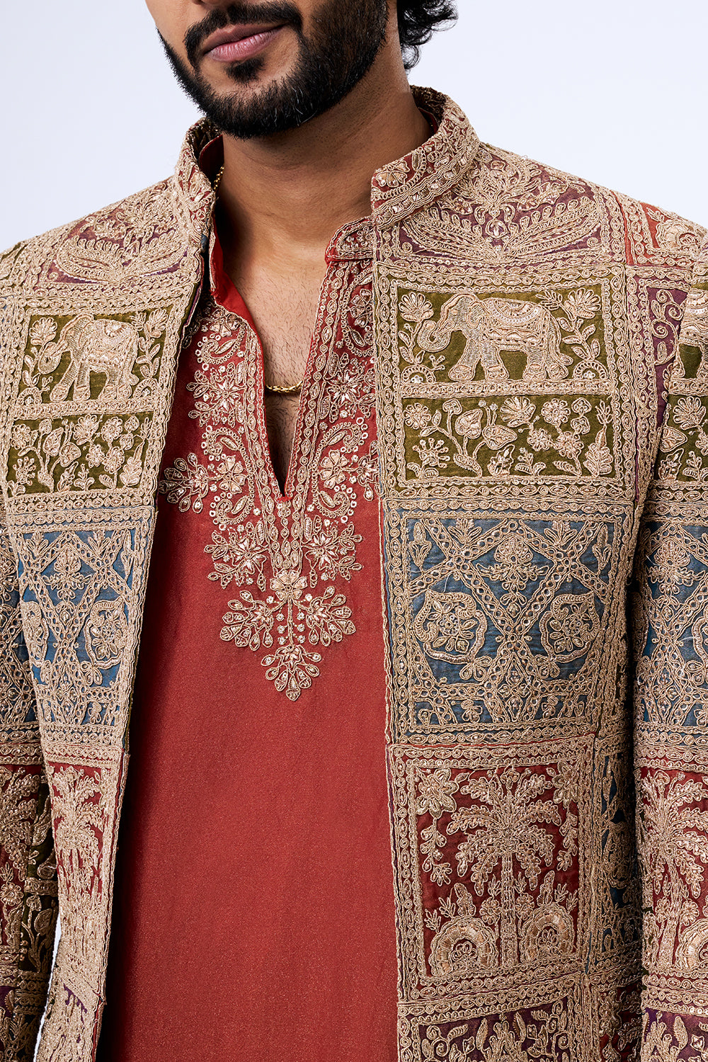 Multi Shimmer Georgette Heritage Patchwork Jacket Set