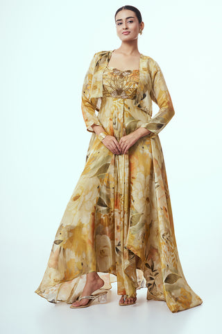 Multicolour Shimmer Contemporary Gown with Cutdana work