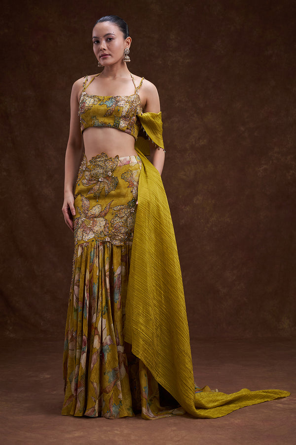Mustard Yellow Floral Embellished Lehenga Set