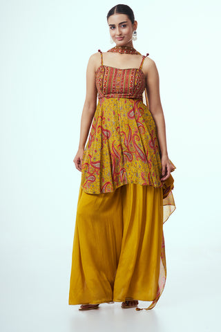 Mustard Yellow Modal Indo-Western Set with Mirror Work
