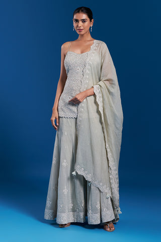 Pastel Green Muslin Saree Set with Resham Embroidery