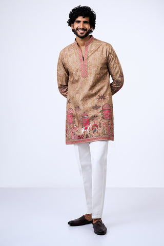 Pastel Green Polyester Cotton Heritage Palace Printed Kurta Set