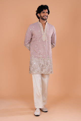 Pastel Pink Embroidered Men's Kurta Set