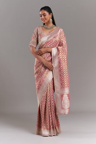 Pink Shimmer Tissue Banarasi Printed Saree