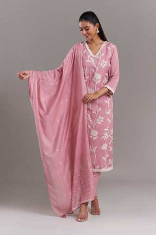 Pink Tissue Applique  Kurta Set