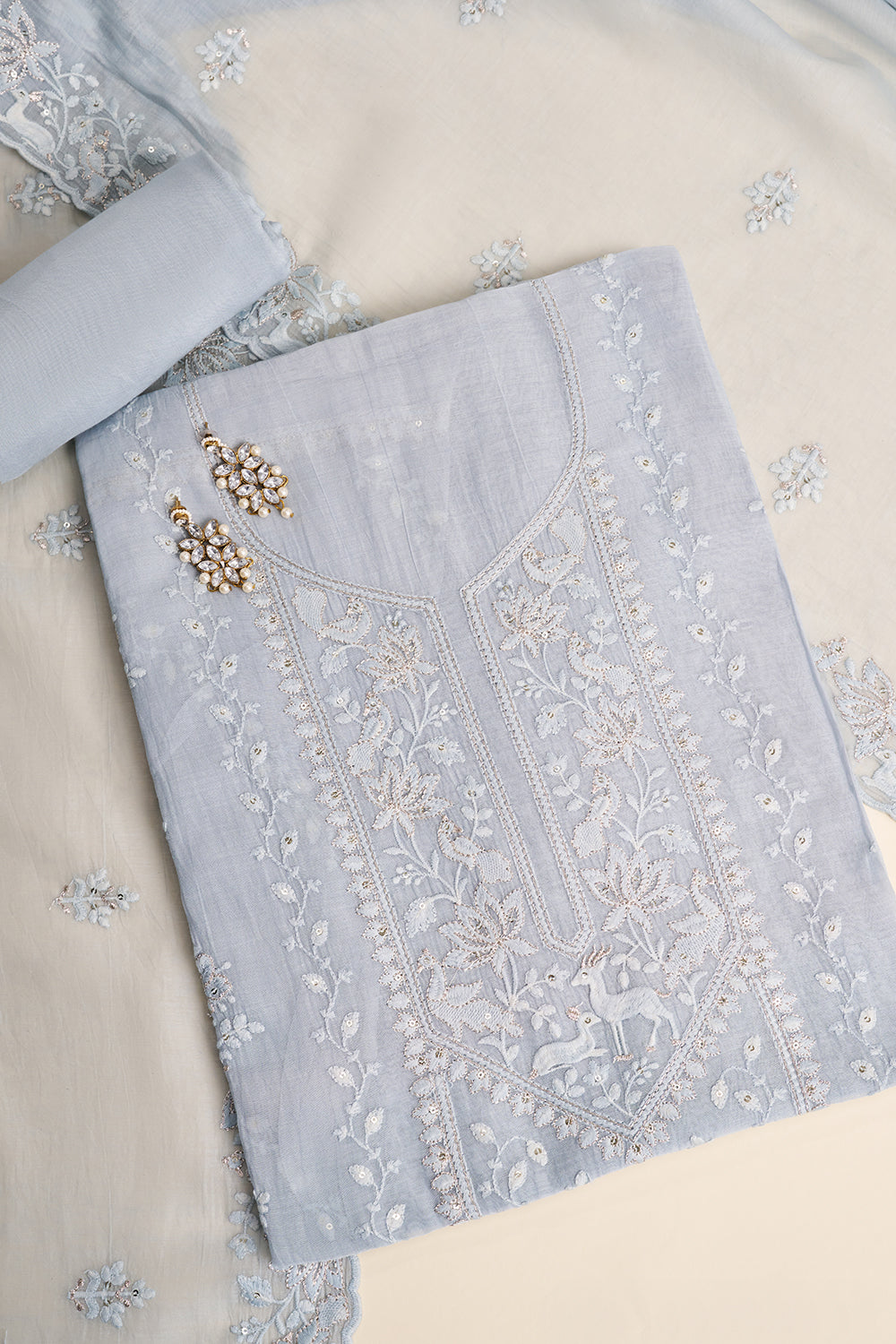 Powder Blue Embroidered Unstitched Suit Set